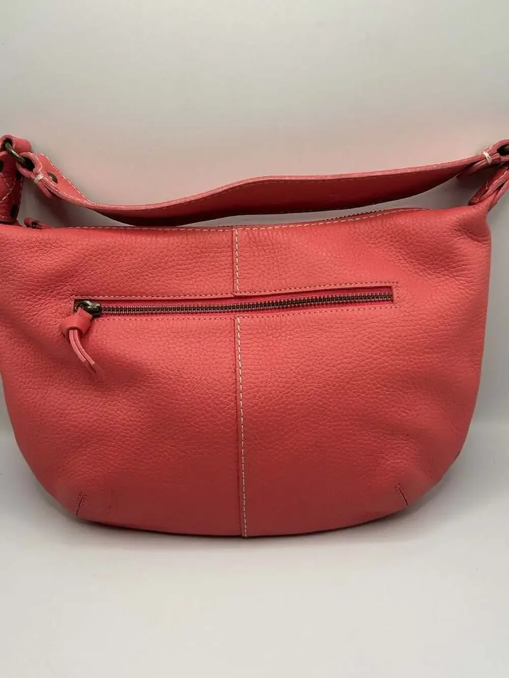 GAP Coral Pink 100% Cow Leather Hobo Shoulder Bag with Polka Dot Lining